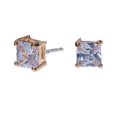 Rose Gold-tone Cubic Zirconia 5MM Square Stud Earrings