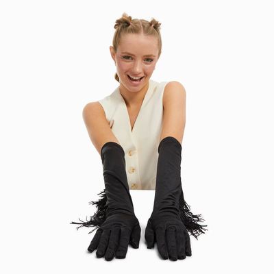 Black Fringe Long Gloves