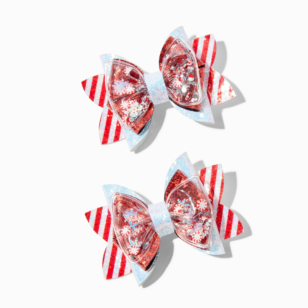 Candy Cane Striped Hair Bow Clips - 2 Pack