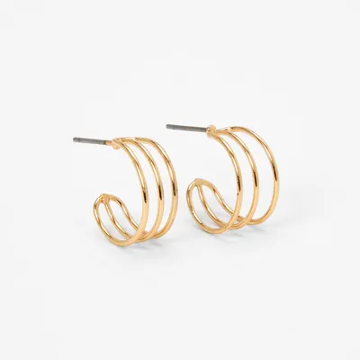 Gold 15MM Triple Hoop Earrings