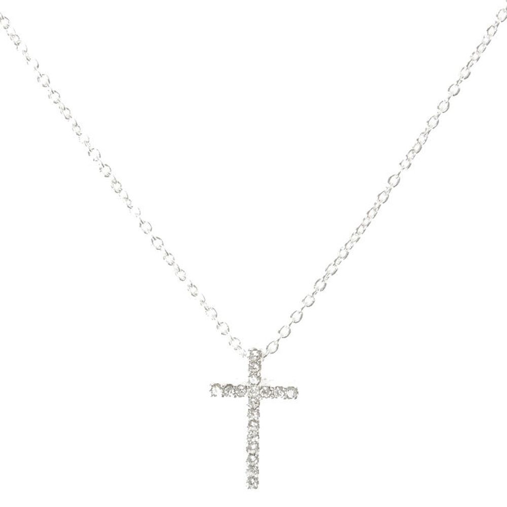 Silver Embellished Cross Pendant Necklace