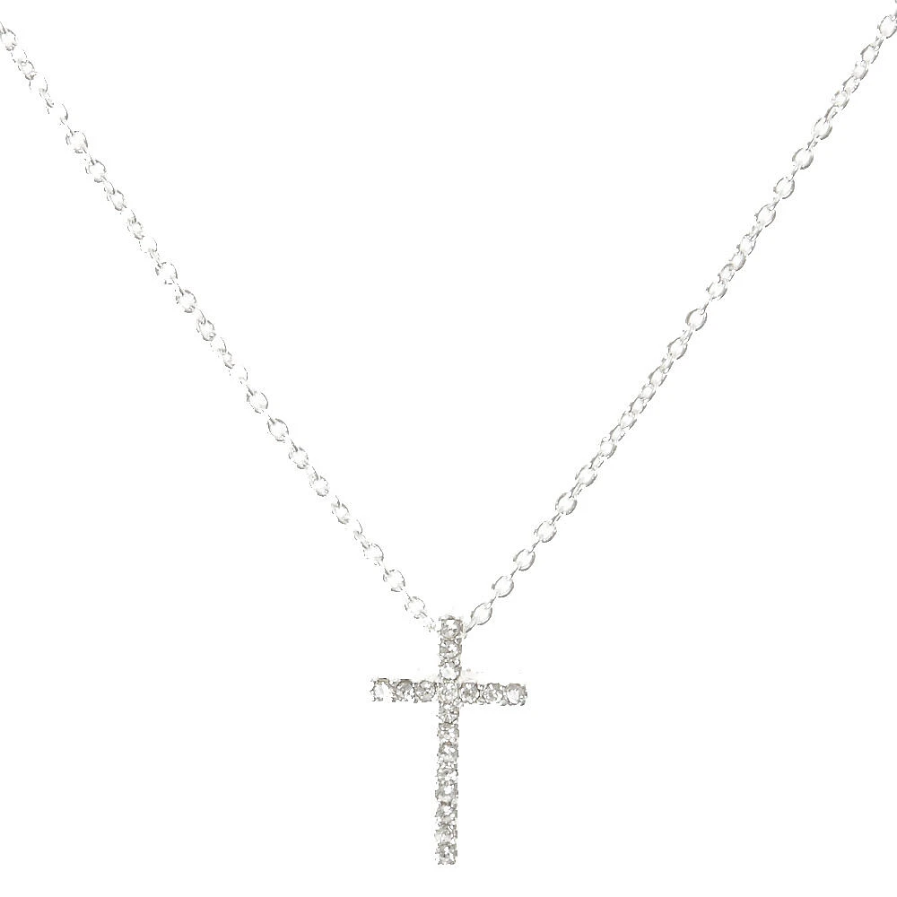 Silver Embellished Cross Pendant Necklace