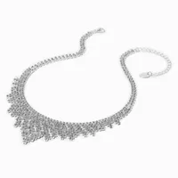 Silver-tone Stacked Square Rhinestones Statement Necklace