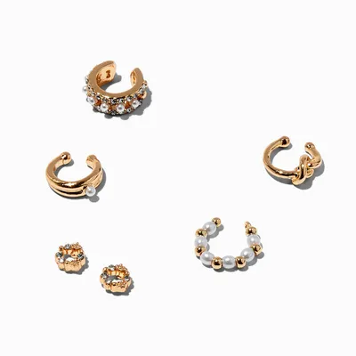 Gold-tone Circle Stud & Ear Cuff Earrings Stackables - 6 Pack