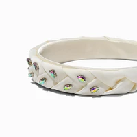 Iridescent Gemstone White Braided Headband