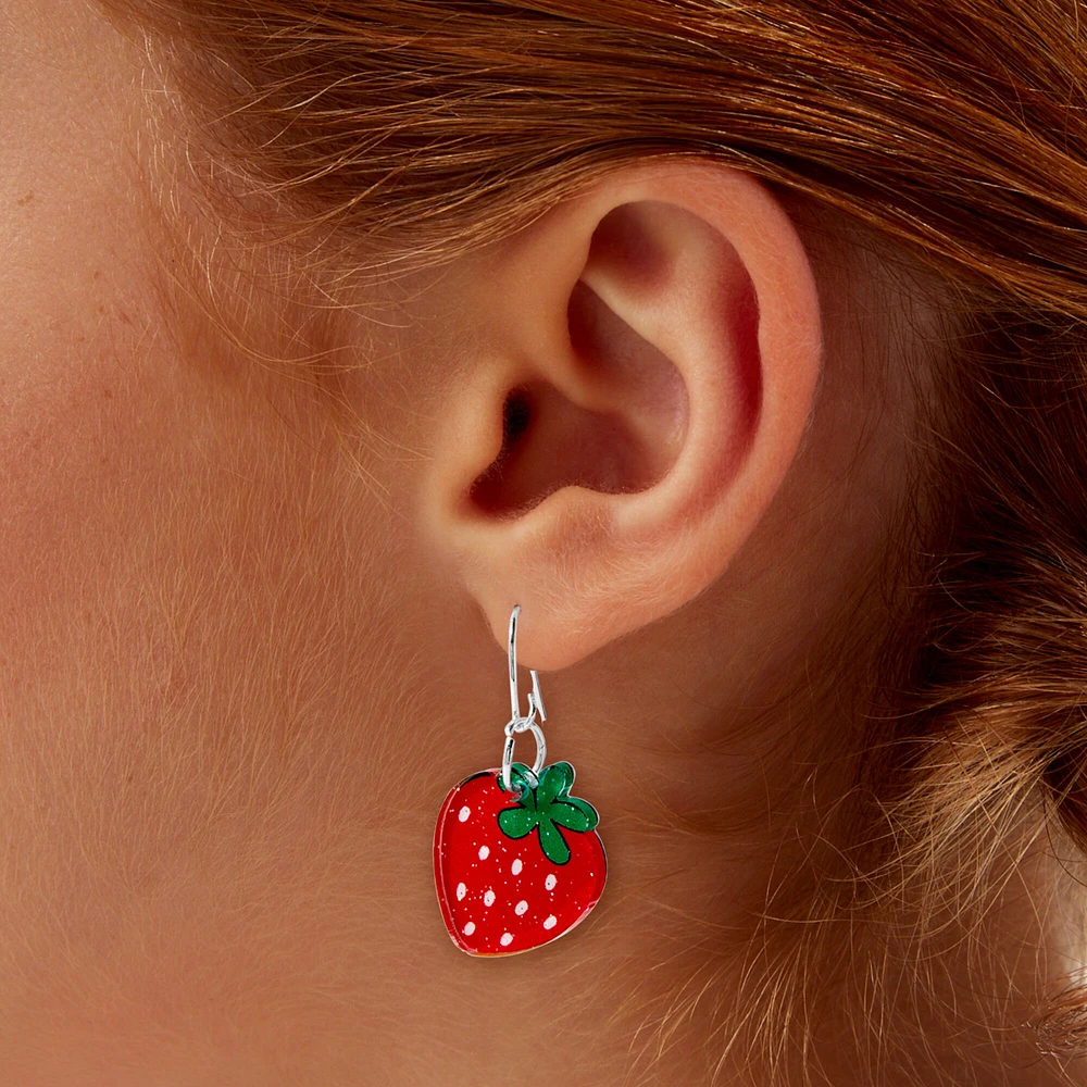 Acrylic Strawberry 0.5" Drop Earrings