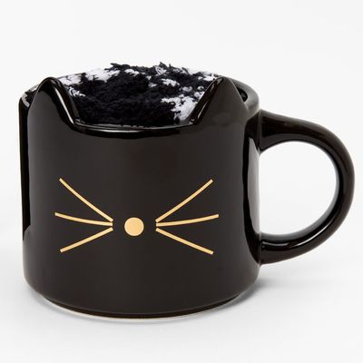 Black Cat Face Ceramic Mug Gift Set - 2 Pack
