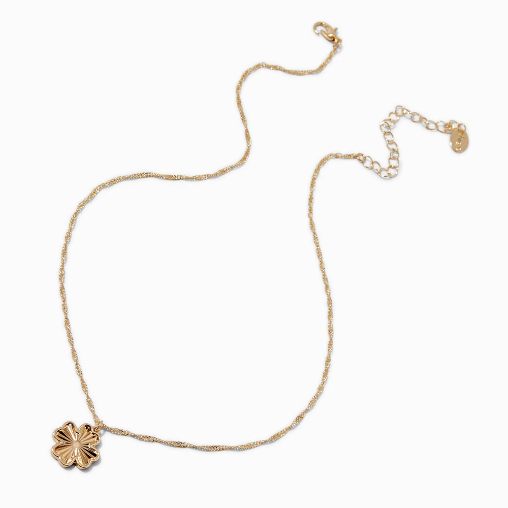 Gold-tone Twisted Chain Textured Clover Pendant Necklace