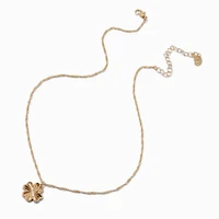 Gold-tone Twisted Chain Textured Clover Pendant Necklace