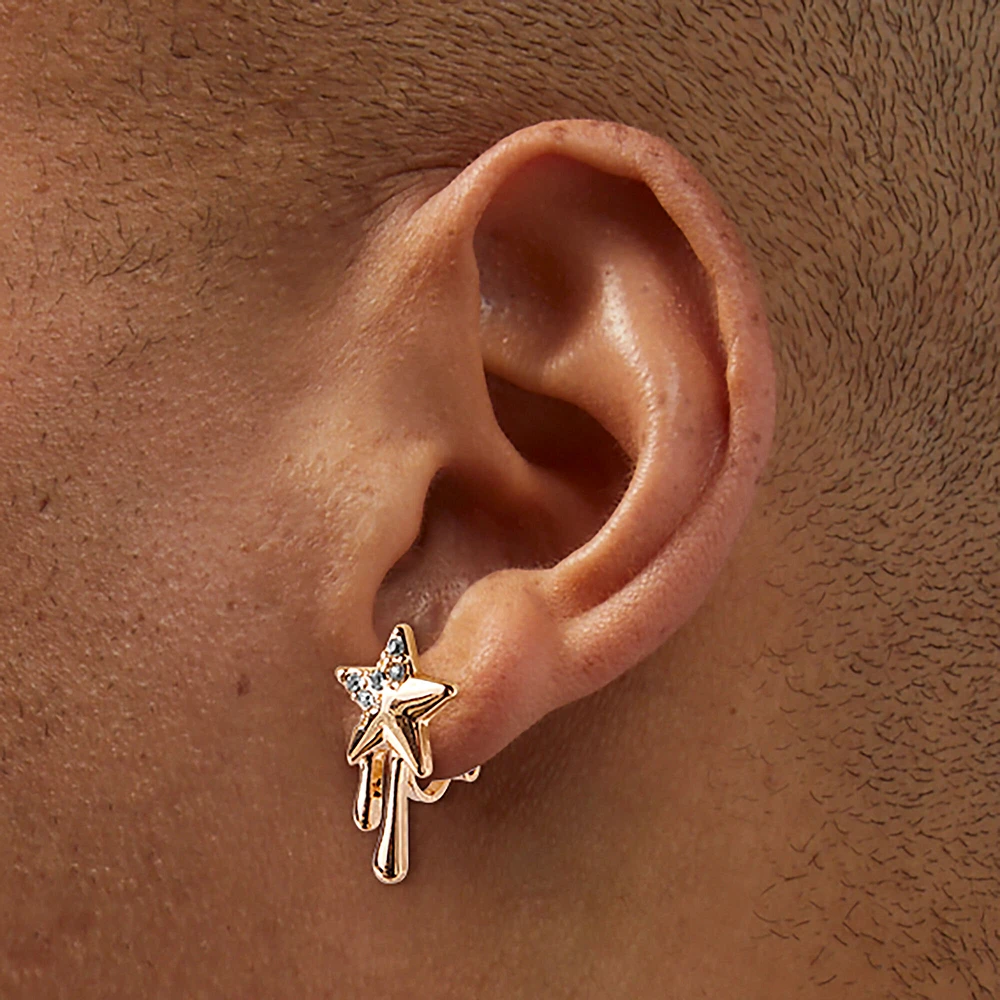 Gold-tone Crystal Dripping Star Clip-On Stud Earrings