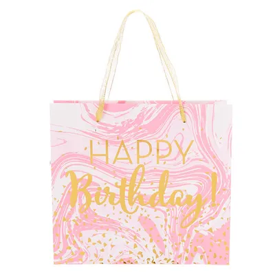 Medium Happy Birthday Marble Gift Bag - Pink