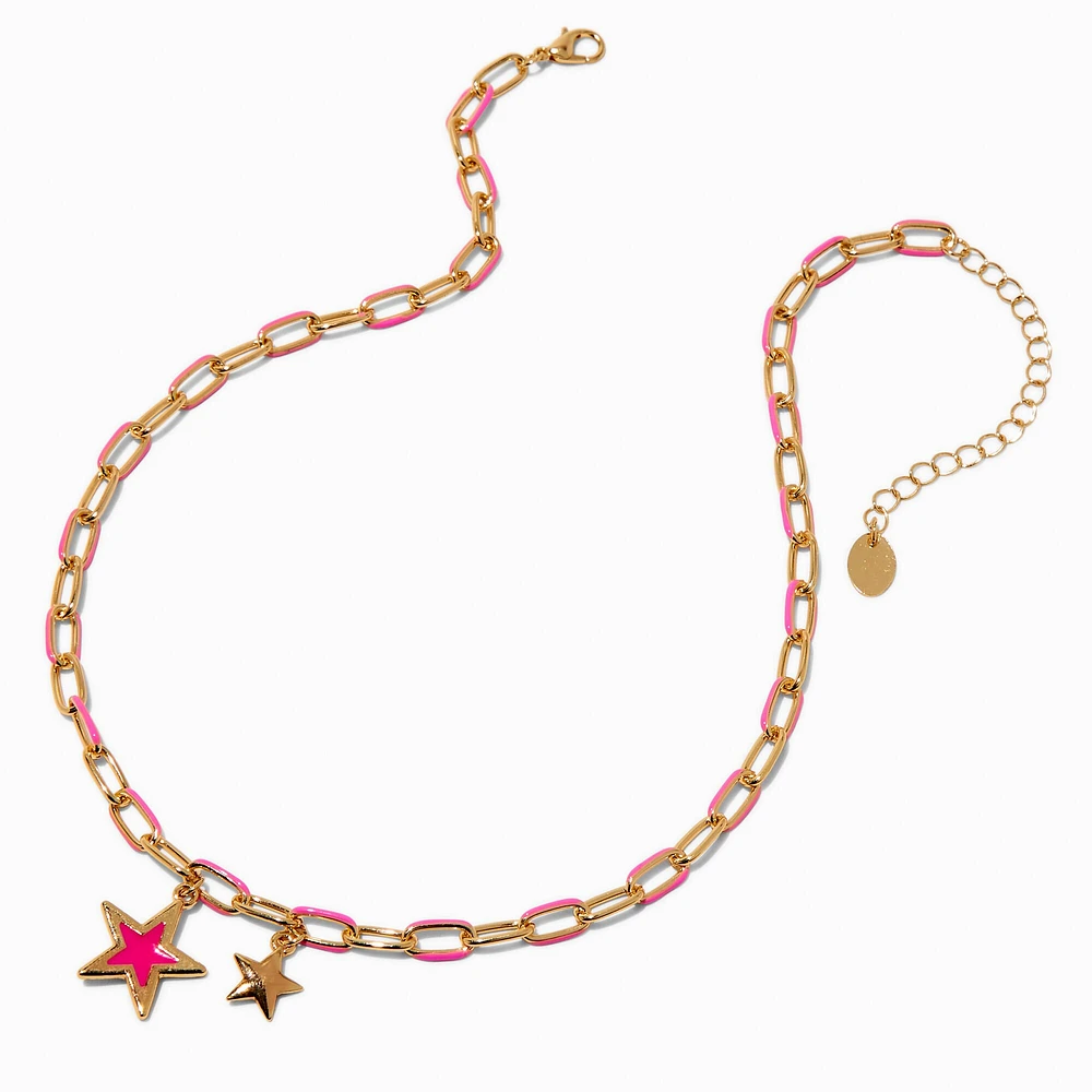 Hot Pink Star Paper Clip Chain Pendant Necklace