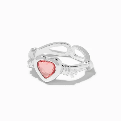 Pink Heart Silver-tone Barbed Wire Ring