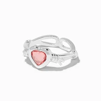 Pink Heart Silver-tone Barbed Wire Ring