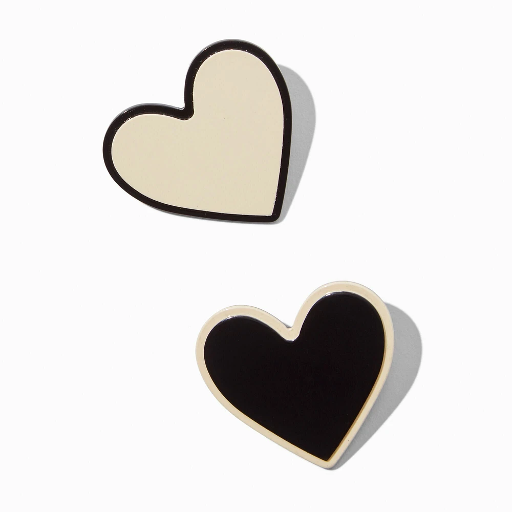 Black & White Heart Hair Clips - 2 Pack