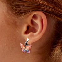 Glitter Butterfly 1'' Clip-On Drop Earrings