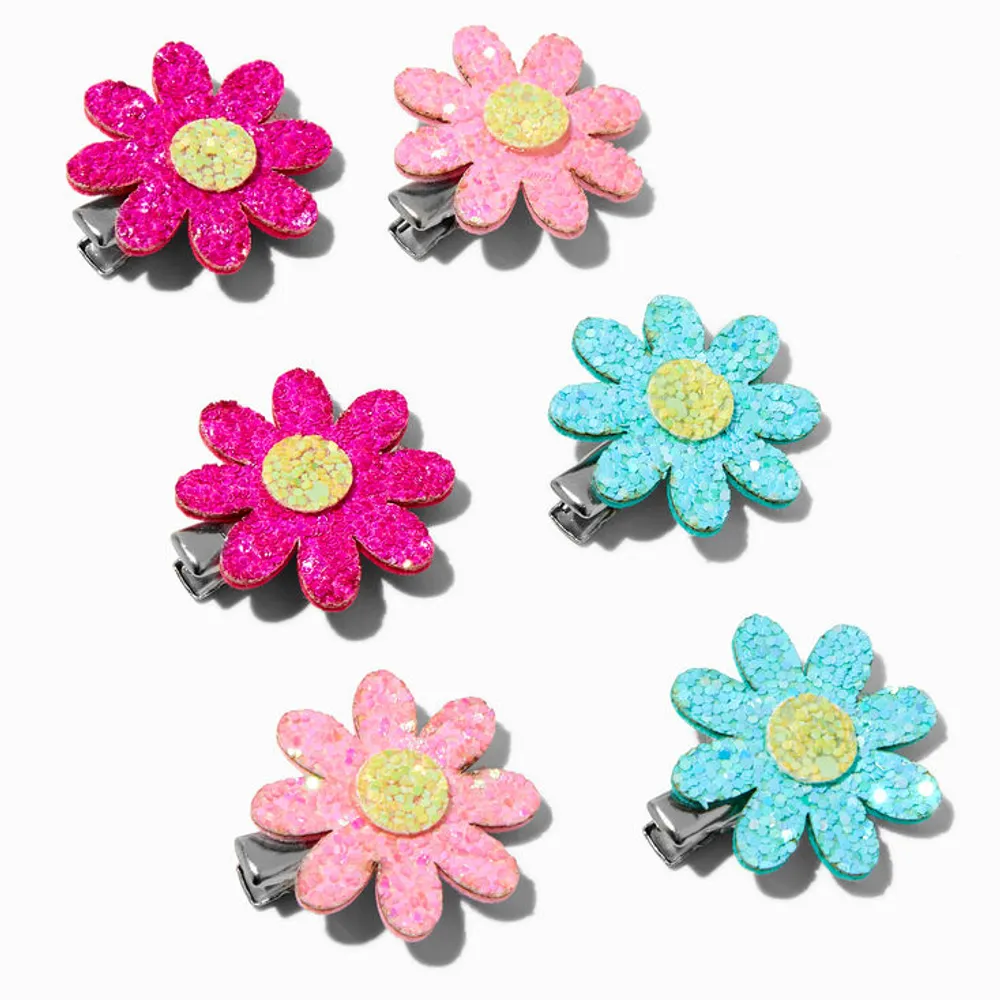 Claire's Club Glitter Flower Hair Clips - 6 Pack