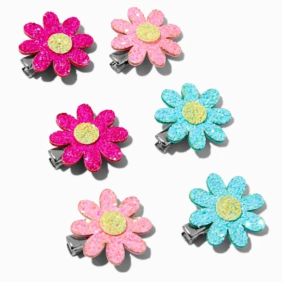 Claire's Club Glitter Flower Hair Clips - 6 Pack