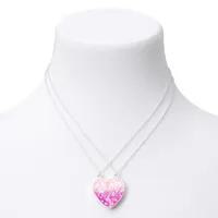 Best Friends Glow In The Dark Pink Confetti Split Heart Necklaces - 2 Pack