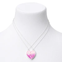 Best Friends Glow In The Dark Pink Confetti Split Heart Necklaces - 2 Pack