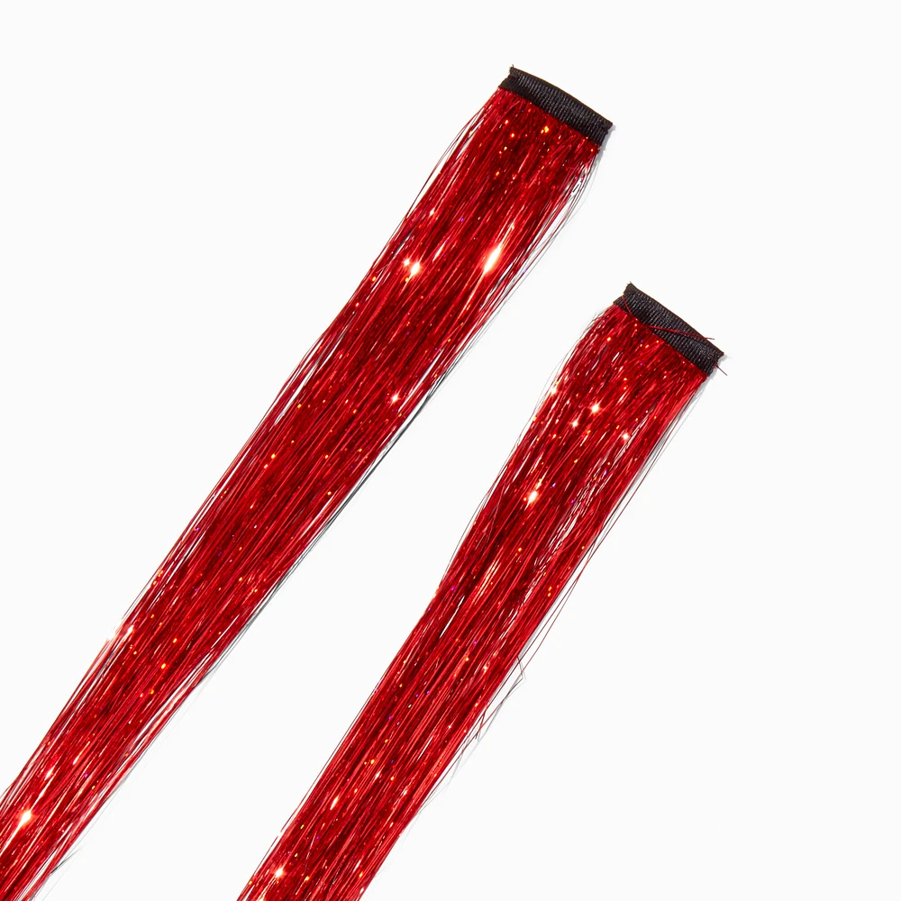 Red Tinsel Faux Hair Clip In Extensions - 2 Pack