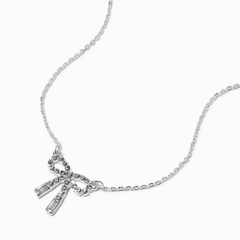 Crystal Bow Silver-tone Pendant Necklace