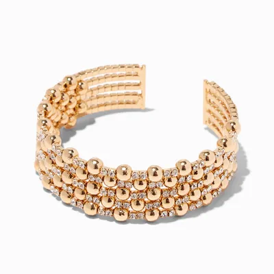 Gold Rhinestone & Ball Glam Cuff Bracelet