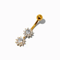 Gold-tone Double Crystal Sunshine 14G Belly Ring