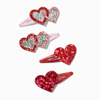 Valentine's Day Traditional Hearts Glitter Snap Hair Clips - 4 Pack