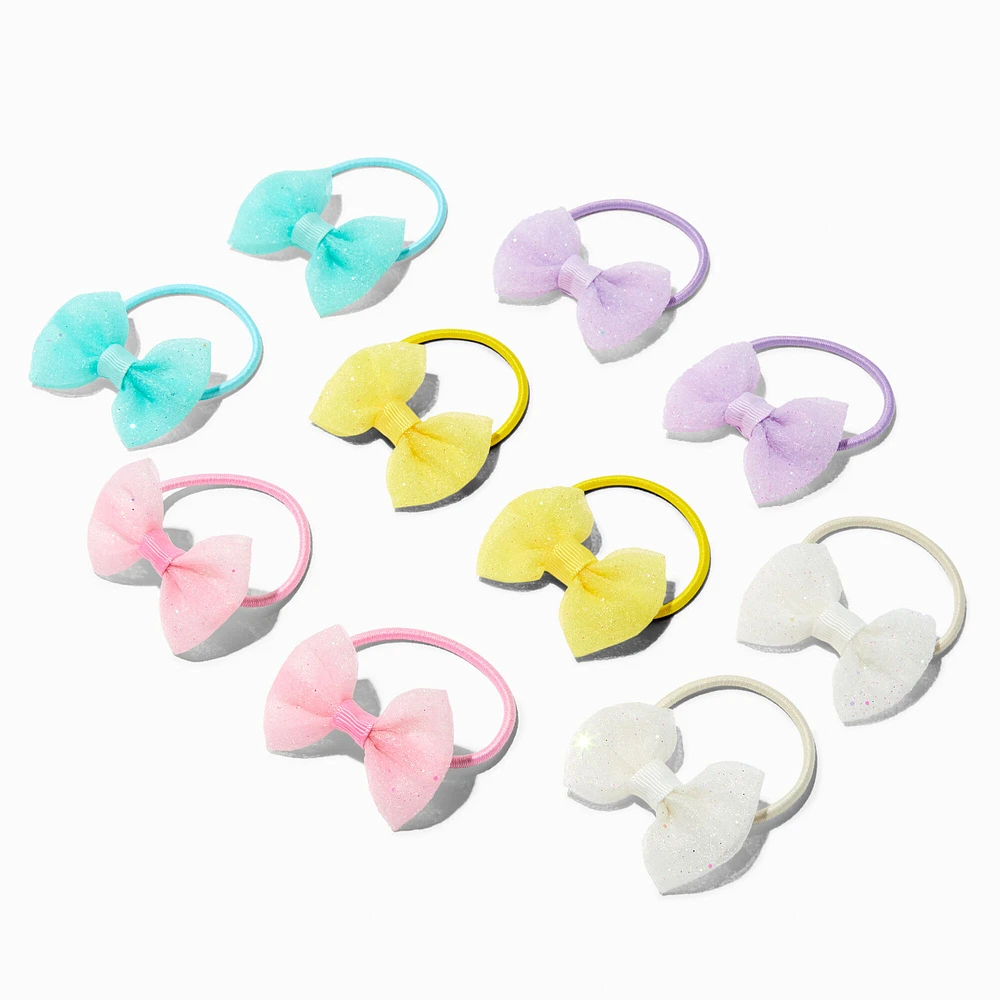 Claire's Club Pastel Glitter Bow Hair Ties - 10 Pack