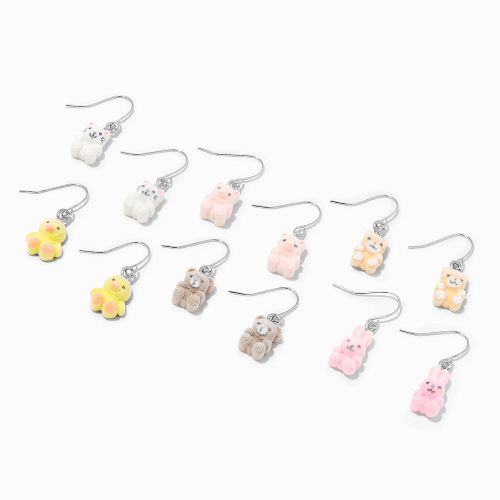 Fuzzy Animal 0.5" Drop Earrings - 6 Pack