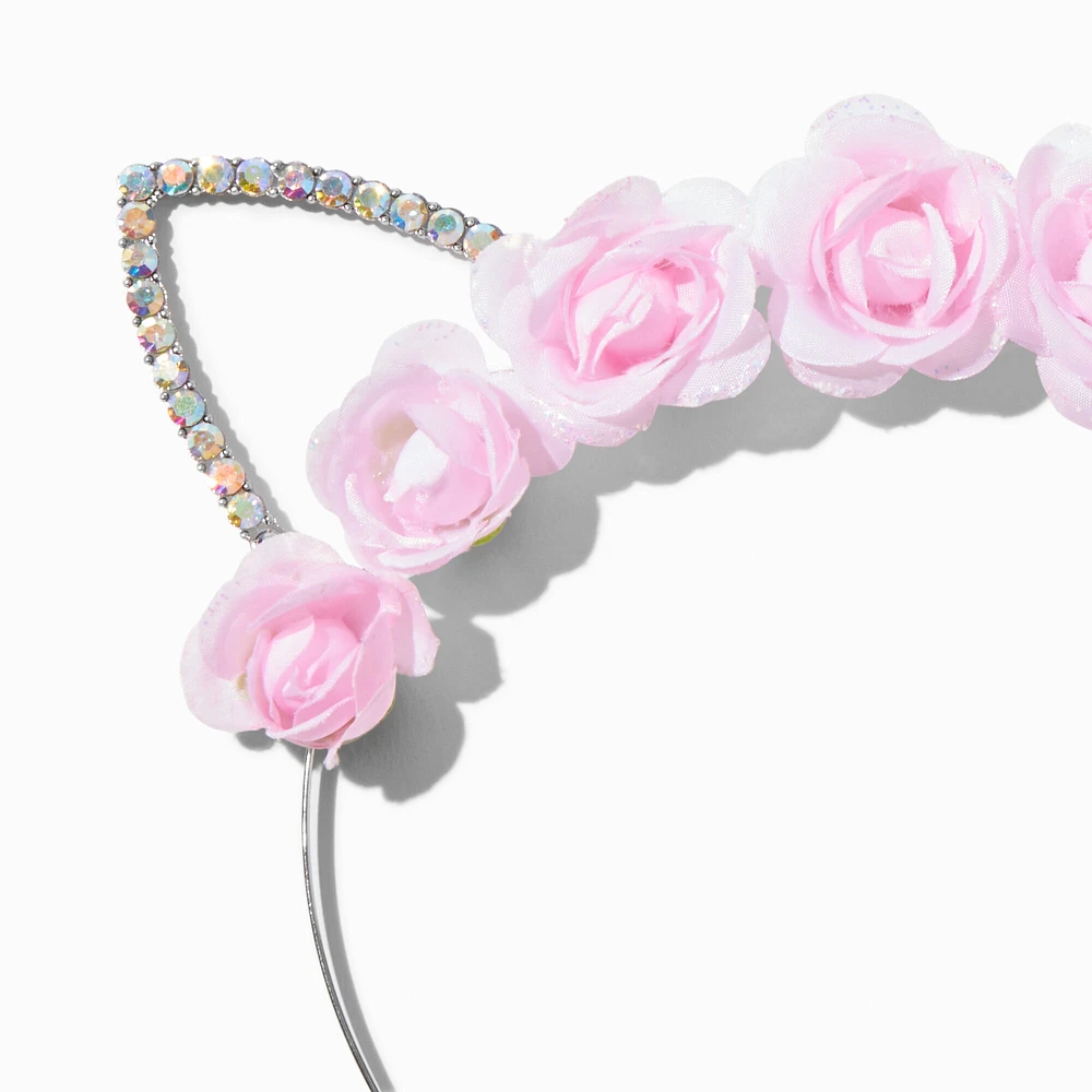 Flower Iridescent Crystal Cat Ears Headband