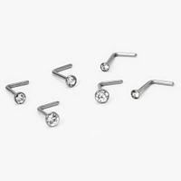 Silver-tone Titanium Graduated 20G Nose Studs - 6 Pack