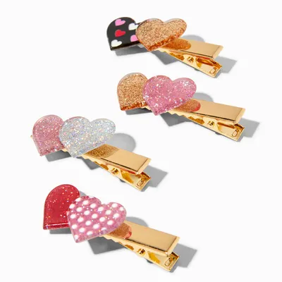 Claire's Club Glitter Multi Heart Hair Clips - 4 Pack