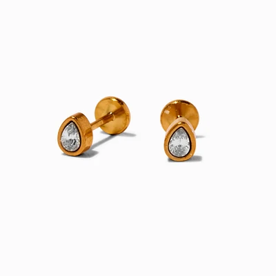 C LUXE by Claire's Gold-tone Titanium Cubic Zirconia Bezel Teardrop Flat Back Stud Earrings