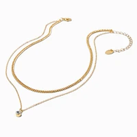 Gold-tone Curb Chain & Crystal Multi-Strand Necklace