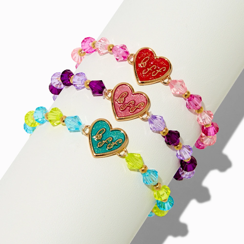 Best Friends Jewel Tone Heart Stretch Bracelets - 3 Pack