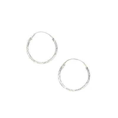 Silver 15MM Textured Hoop Earrings