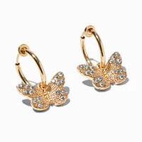 Gold 10MM Filigree Butterfly Clip-On Hoop Earrings