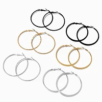 Mixed Metal 50mm Sleek Textured Hoop Earrings - 6 Pack