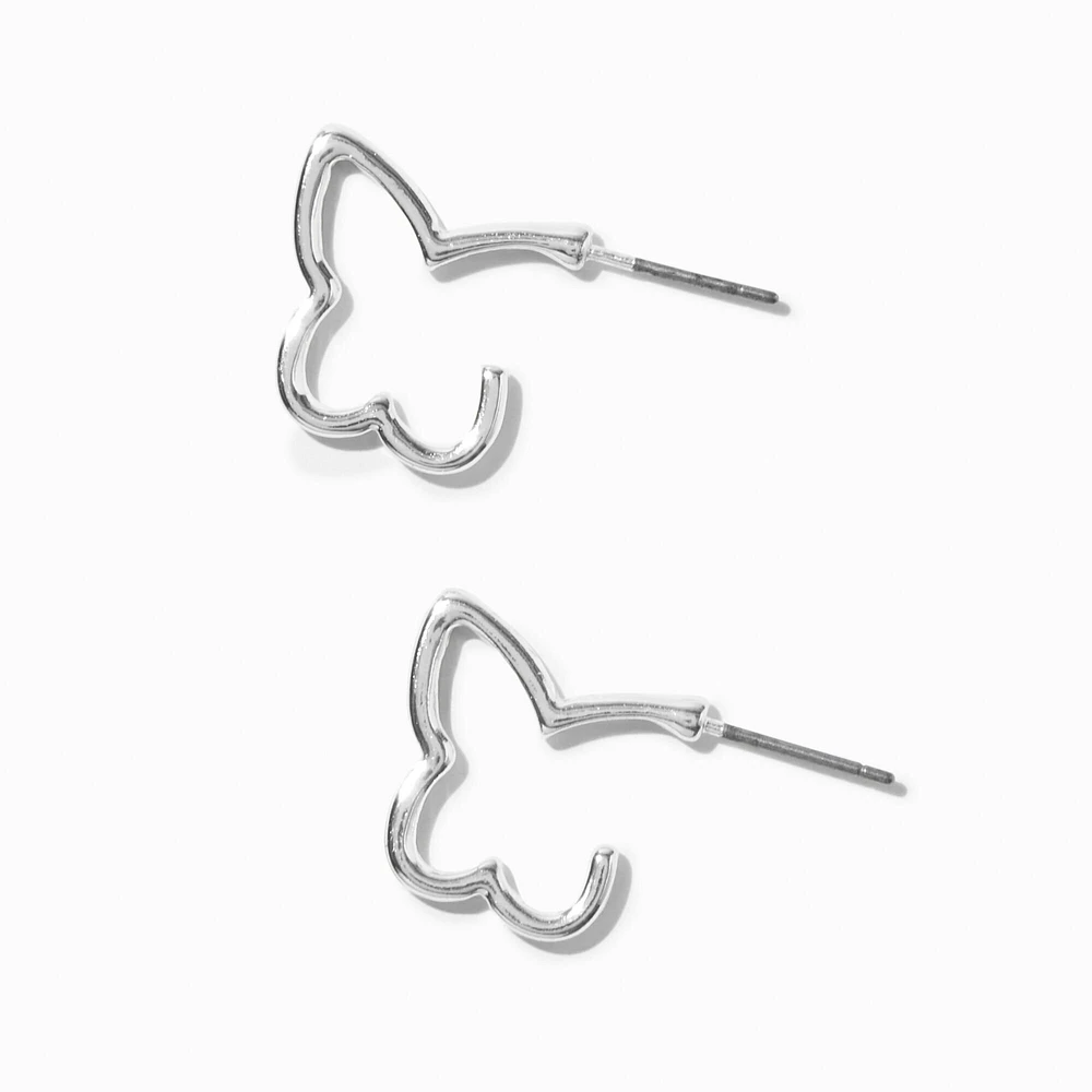 Silver-tone Butterfly 10MM Hoop Earrings