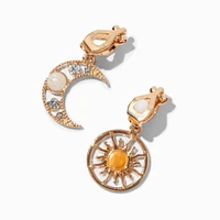 Gold-tone Sun & Moon 0.5" Clip-On Drop Earrings