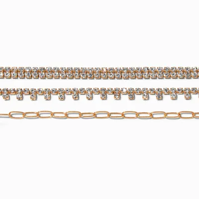 Gold Paperclip & Crystal Multi-Strand Choker Necklace
