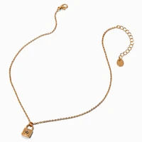 Gold-tone Mini Lock Pendant Necklace