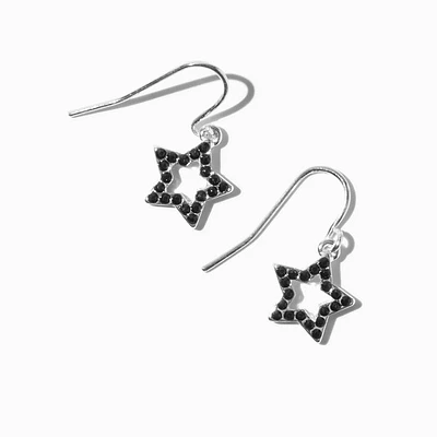 Black Crystal Silver-tone Star 0.5" Drop Earrings