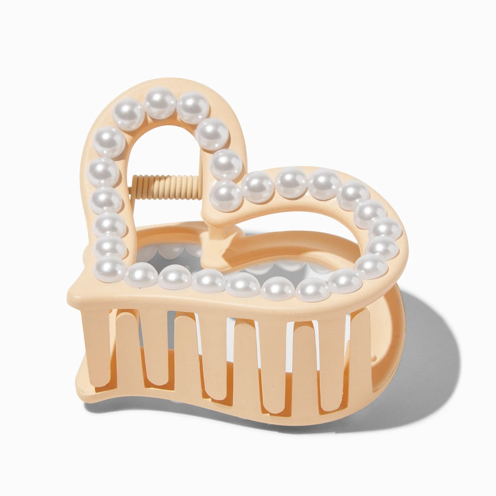 Pearl Cream Heart Hair Claw