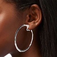 Silver-tone 60MM Molten Clip-on Hoop Earrings