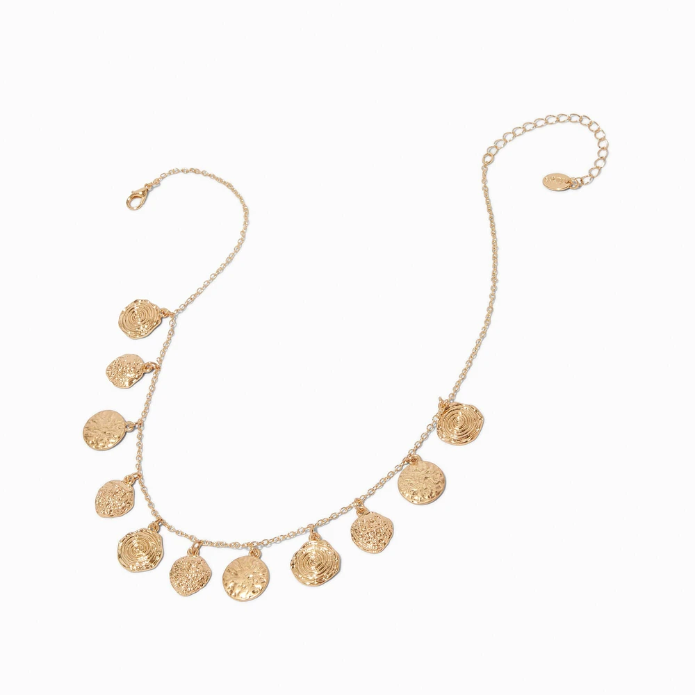 Gold-tone Textured Disc Charm Necklace