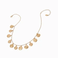 Gold-tone Textured Disc Charm Necklace