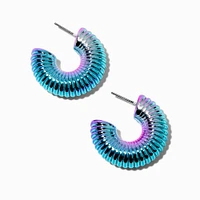 Blue Anodized Chunky Coil Hoop Earrings